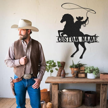 Personalized Cowboy Metal Sign, Custom Metal Name Sign, Rustic Cowboy Rodeo Wall Decor, Rustic Western Wall Art for Patio, Garage, Mancave