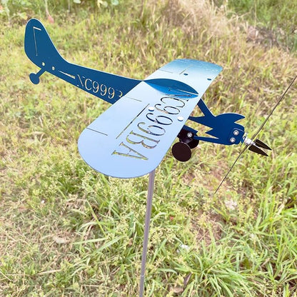 Blue Airplane Weathervane, Kinetic Metal Wind Spinners for Yard and Garden, 3D Kinetic Wind Spinner Wind Catchers Sculpture, Airplane Weathervane Metal Wind Spinner (28 x 32 cm)
