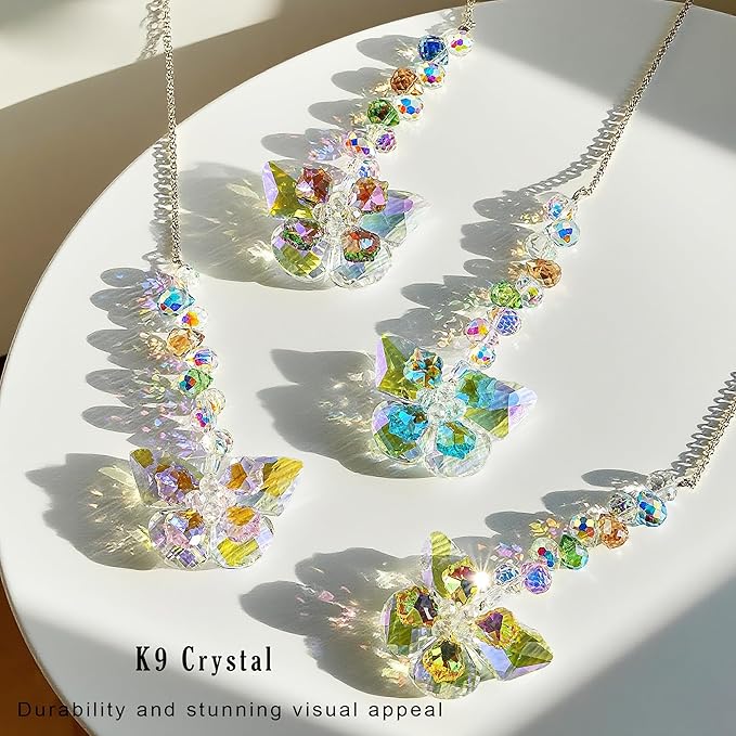 HDCRYSTALGIFTS 4pcs Crystal Butterfly Suncatchers for Window Hanging Rainbow Maker Sun Catchers Indoor Glass Butterfly Decoration for Spring Home Garden Decor, for Mom Women