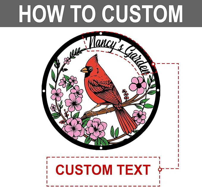 Personalized Name Garden Cardinal Metal Signs with Stake, Custom Family Name Yard Decor for Outdoor Outside, Cardinal Lawn Patio Stake Gardening Enthusiasts Grandmothers Gift