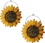 SeasonsEasy Metal Sunflower Wall Decor, Set of 2 Yellow Floral Wall Decoration with Wire Hanger for Living Room, Bedroom, Kitchen, Bathroom Decor, Outdoor Garden and Patio Wall Art