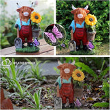 Outdoor Highland Cow Garden Statue with Sunflower Basket, Handmade Resin Figurine for Yard Patio Lawn Decor, Birthday Gifts for Women & Mom