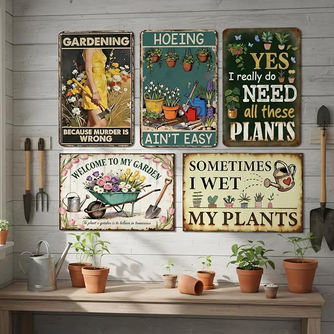 Rngmsi Vintage Garden Signs for Outside, Metal Funny Garden Signs Decorative Outdoor Yard Decorations, Gardening Gifts for Women Mothers Grandmas and Plant Lovers