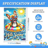 HOMETITUTE Hello Summer Garden Flag French Bulldog 12x18 Vertical Double Sided Pool Party Welcome Summer Yard Garden Flag Seasonal Holiday Outdoor Decorative Flag for Patio Lawn