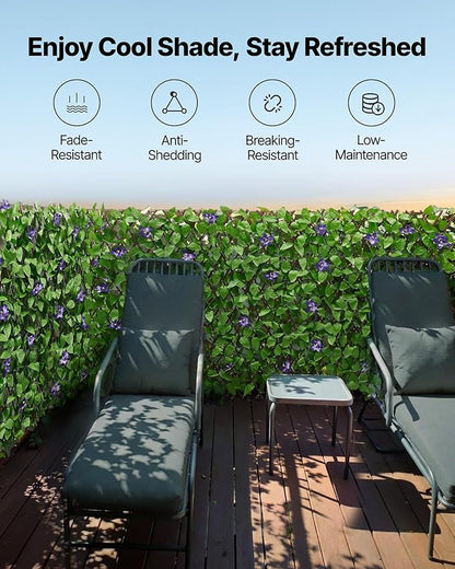 VEVOR Expandable Fence Privacy Screen, 25.5 x 122 in Expand Artificial Plant Wall, Realistic Artificial Ivy Panel with 50 Zip Ties, Decorative Faux Greenery Backdrop Hedges for Balcony Patio Outdoor