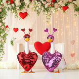Abbylike 2 Sets Valentine's Day Porch Goose Outfits Love Heart Yard Goose Clothes Costume Fits Large 23'' Cement for Garden Yard Statue Pathway Decorations