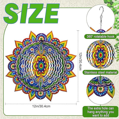 Mandala Wind Spinners, 12inch Metal Wind Spinners Outdoor for Yard and Garden,Stainless Steel Hanging Wind Spinner, Kinetic Yard Art Garden Decor Ornament Gifts