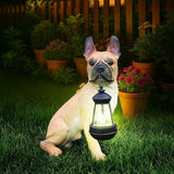 Outdoor French Bulldog Dog Statue with Interchangeable Welcome Sign and Detachable Solar Lantern –LED Light Garden Dog Sculpture Décor, Cute Puppy Design for Yard, Porch, Gift
