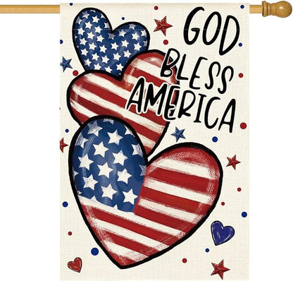 AVOIN colorlife God Bless America 4th of July Patriotic House Flag 28x40 Inch Double Sided Outside, American Stars and Stripes Memorial Day Yard Outdoor Decoration