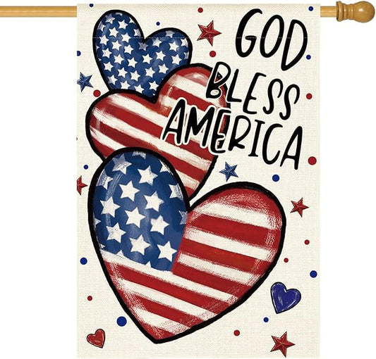 AVOIN colorlife God Bless America 4th of July Patriotic House Flag 28x40 Inch Double Sided Outside, American Stars and Stripes Memorial Day Yard Outdoor Decoration