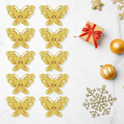 10pcs Gold Butterfly Metal Hanging Suncatcher Parts Window Pendant DIY Ornament Hand-Crafts Gifts