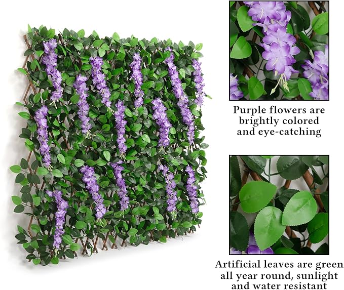 DOEWORKS Expandable Fence Privacy Screen for Balcony Patio Outdoor, 4PCS Faux Ivy Fencing Panel for Backdrop Garden Backyard Home Decorations