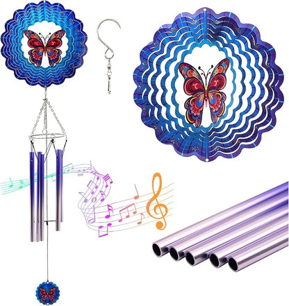 Wind Chimes with Butterfly Wind Spinner, Mom Gifts for Mom Women Grandma Birthday Retirement Teacher, 31" Windchimes Outdoor Decor Hanging Mobile for Garden Porch Patio Backyard