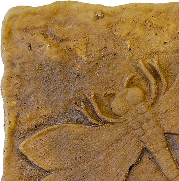 Athens Autumn Wheat Dragonfly Stepping Stone, 12” Square Concrete Garden Accent with Raised Dragonfly Design, Durable Outdoor Patio or Pathway Decor, Natural Brown Tones, Hand Cast Artisan Finish