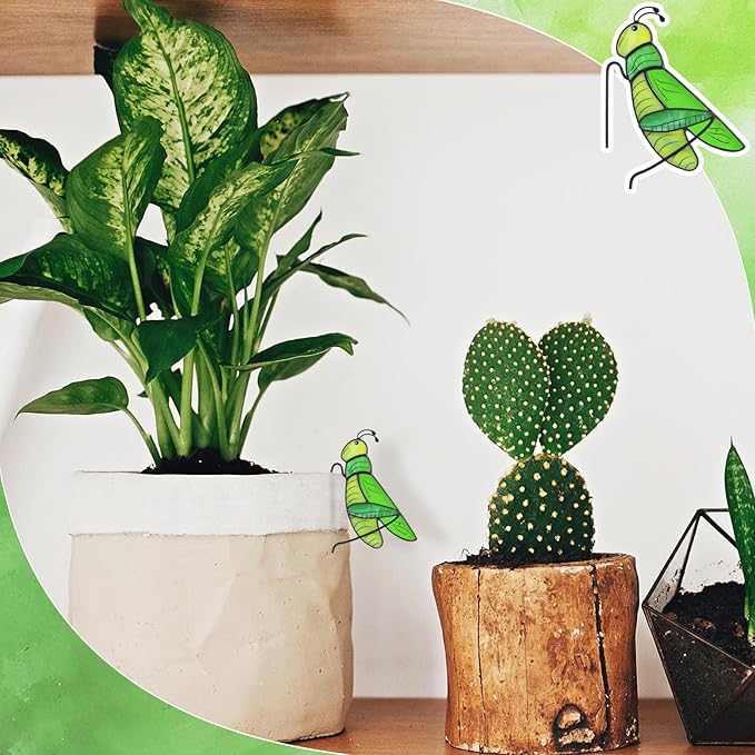 Geelin 1 Pcs Stained Glass Grasshopper Suncatcher Flower Pot Decoration Metal Plant Pot Hangers Colorful Garden Yard Suncatcher Decor for Spring Home Indoor Outdoor Decor(Green)