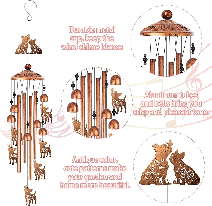 French Bulldog Wind Chime for Outside: Dog Gifts for Women Men, Metal Dog Wind Chime Yard Art, Soothing Home Garden Patio Outdoor Decor