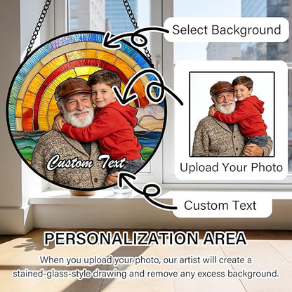 Personalized Custom Photo Mother Gifts Stained Glass Window Hanging - Customized Memorial Ornaments Suncatchers Christmas Birthday Mother's Day for Lovers Women Men Dad Mom Grandma