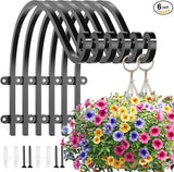 EPHECH 6 Pack Heavy Duty Plant Hanger Hook for Outdoor and Indoor, 16Inch Wall Hanging Basket Bracket, Black Metal Outdoor Hanging Bracket for Hanging Flower Pot Bird Feeder Lanterns