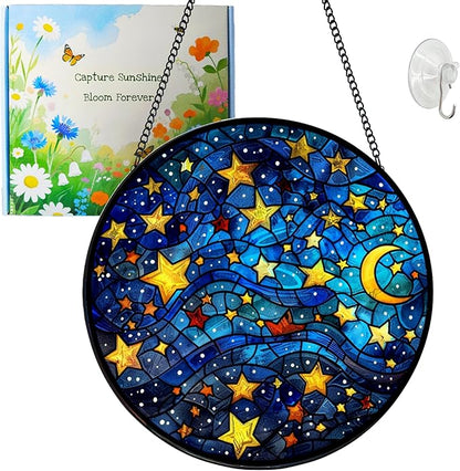 Suncatcher Starry Sky Stained Glass Suncatchers 7.87 Inch Stained Glass Ornament for Home Decor Indoor Wall Art for Mother Women Friends (Starry Sky, M)