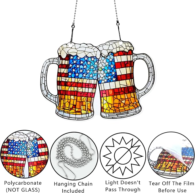 4th of July Beer Ornaments Colorful Window Hanging Decorations Home Wall Decor for Indoor Outdoor