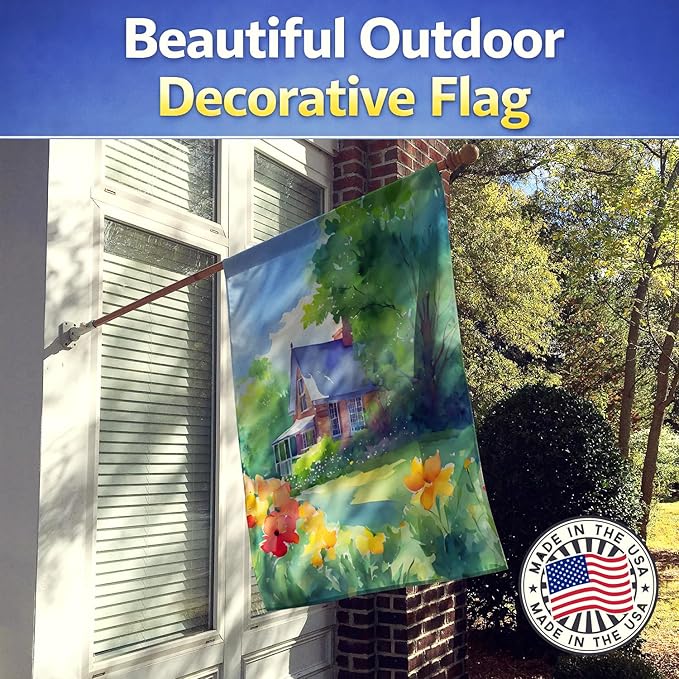 Caroline's Treasures Massachusetts Mayflowers in Watercolor House Flag Large Porch Sleeve Pole Decorative Outside Yard Banner Artwork Wall Hanging, Polyester, House Size, Multicolor