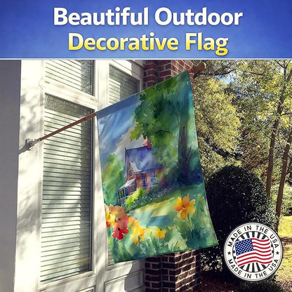 Caroline's Treasures Massachusetts Mayflowers in Watercolor House Flag Large Porch Sleeve Pole Decorative Outside Yard Banner Artwork Wall Hanging, Polyester, House Size, Multicolor