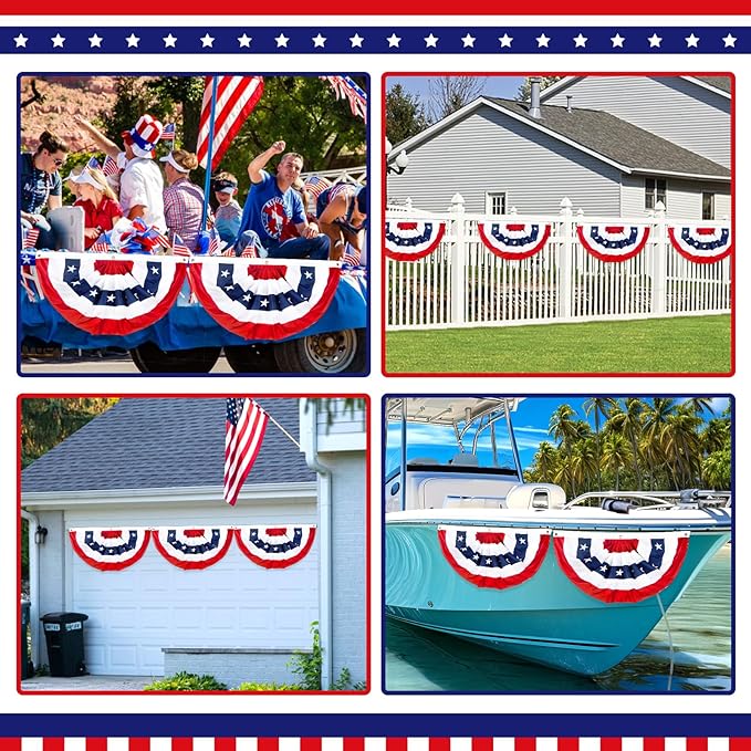 2x4 Ft American Pleated Fan Flag, Patriotic Half Fan Bunting Flag, Indoor Outdoor for Red White Blue USA 250th Anniversary 4th of July Decoration Patriotic Decor Memorial Day (Set of 1)