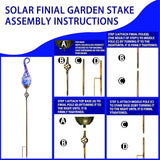 Garden Solar Lights Outdoor, Decorative LED Pearlized Glass Spiral Garden Stake with Finial, Hand Blown Glass and Metal Outdoor Decoration, 3 x 36 Inch (Dark Blue)