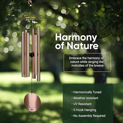 Nature’s Melody Aureole Tunes Wind Chimes – Outdoor Windchime with 6 Tubes Tuned to E Pentatonic Scale, 100% Rustproof Aluminum, Powder Finish & S Hook Hanger for Sympathy, Memorial Gift or Zen Garden