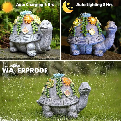 Solar Garden Turtle Decor Outdoor Statue - Turtle with LED Waterproof Sculptures Lights, Cute Pond/Yard Statues Outside Decoration, Home, Lawn, Patio, Resin Animal Ornament, Gardening Gift