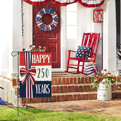 250 Years America Anniversary Garden Flag, Double-sided HAPPY 250 YEARS Patriotic 4th of July Yard Sign for Outdoor Independence Day Decoration