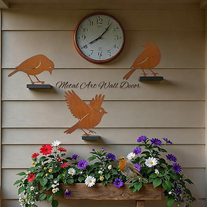5PCS Rusty Metal Birds Decoration, Metal Birds Fence Decor, Outdoor Bird Wall Decor, Bird Silhouette Yard Art, Garden Sculptures & Statue Ornaments, Fence Decorations Outdoor, Rustic Garden Decor
