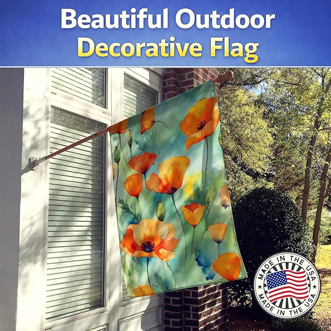 Caroline's Treasures California California Poppies in Watercolor House Flag Large Porch Sleeve Pole Decorative Outside Yard Banner Artwork Wall Hanging, Polyester, House Size, Multicolor