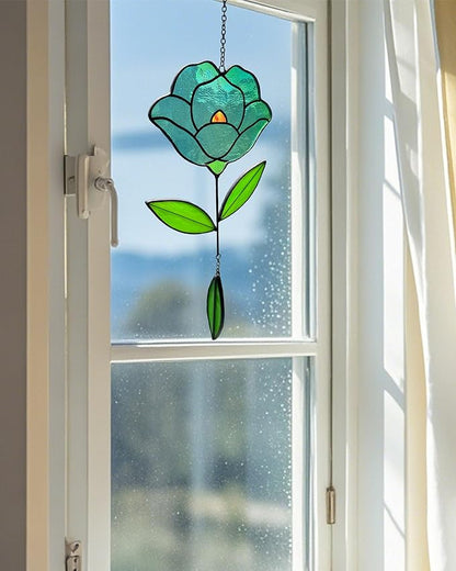 Flower Suncatchers, Stained Glass Window Hangings, Garden Suncatchers for Window and Wall Decor (B-Green)