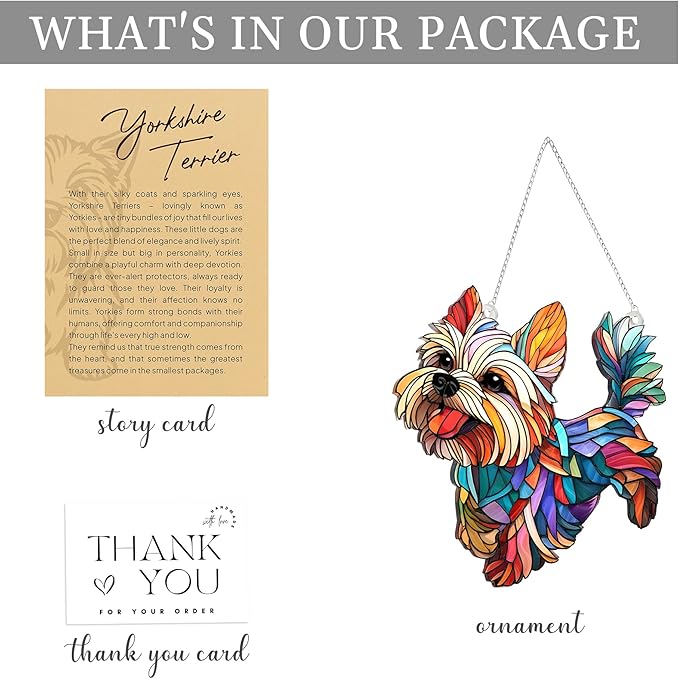 Colorful Dogs Acrylic Suncatcher Ornament for Window Decor, Acrylic Suncatcher Window Hanging Decor, Dog Lovers Gifts for Women, Dogs Christmas Ornaments for Tree Hanging (Yorkshire)