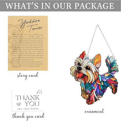Colorful Dogs Acrylic Suncatcher Ornament for Window Decor, Acrylic Suncatcher Window Hanging Decor, Dog Lovers Gifts for Women, Dogs Christmas Ornaments for Tree Hanging (Yorkshire)