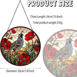 California Quail on Poppies Branch Stained Glass Window Hanging Poppies Sun Catcher Quail Gifts for Women Handmade Suncatchers Decoration for Garden Home Windows Hanging, 7.87inch