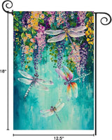 Baccessor Spring Summer Floral Garden Flag Double Sided 12.5 x 18 Inch Burlap with Clip and Stopper,Wisteria Dragonfly Welcome Flag Front Yard Lawn Seasonal Farmhouse Outside Outdoor Decoration