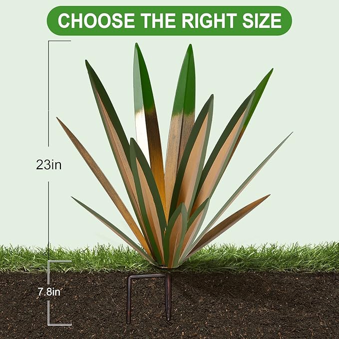 Homight Large Agave Sculpture Rustic Metal Agave Plant Outdoor Interior Decoration Outdoor Lawn Decoration Yard Wooden Posts Matching Garden Suitable for Patio