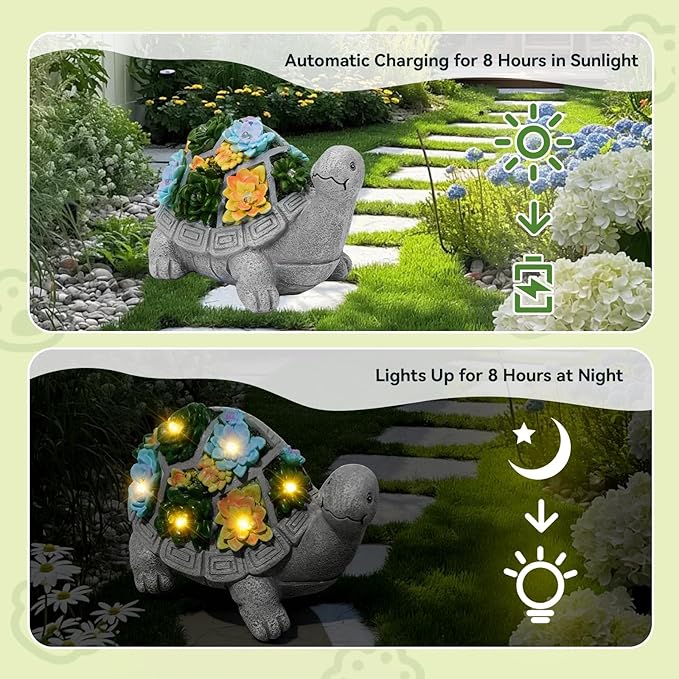 Solar Turtle Garden Statues with LED Lights, Outdoor Decor for Patio Yard Balcony - Unique Housewarming Birthday Gifts for Women Mom Grandma