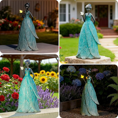 VChymm Solar Fairy Statue Collection Home Decoration 12.9 in - Leaf Angel Girls Resin Home Garden Decor for Outside or Inside Rustic Fairy Garden Outdoor Yard Figurines Gifts for Women