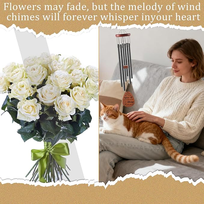 Cat Memorial Gifts for Loss of Cat - Luvsweets Pet Memorial Gifts for Cats Lover Mum Owner, Sympathy Wind Chimes for Outside, Garden Patio Porch Decor, Pet Passing Away Bereavement Remembrance Gift