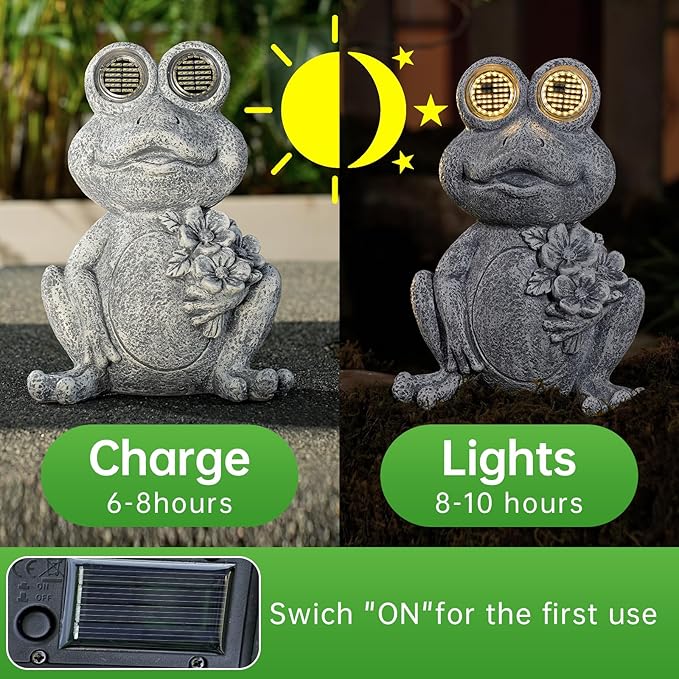 Solar Powered Frog Statue Lights, Frog Figurines Outdoor Garden Decor, Outdoor Patio Decor, Patio Porch Lawn Backyard Decor, Gardening Birthday Gifts for Daughters and Moms