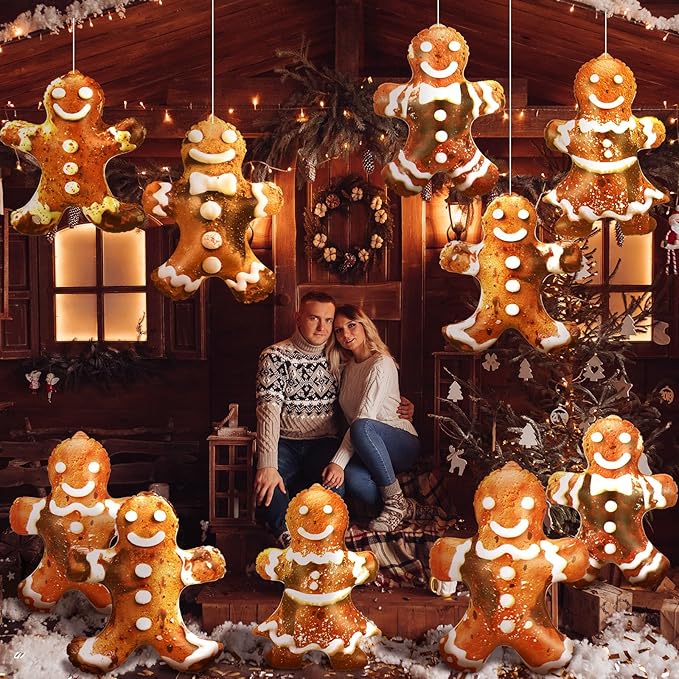 12 Pcs Christmas Inflatable Ornament Decoration 11.8 Inch Christmas Hanging Ornaments Xmas Inflatable Outdoor Decor for Xmas Indoor Outdoor Birthday Party Supplies Decoration (Gingerbread Man)