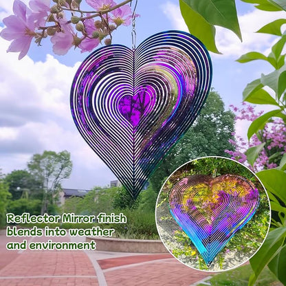 12in Wind Spinners Outdoor Color Heart Metal Wind Spinners for Yard and Garden, Stainless Steel Hanging Wind Chimes for Outside Patio Art Decor Whirligig Gifts for Mom Grandmother