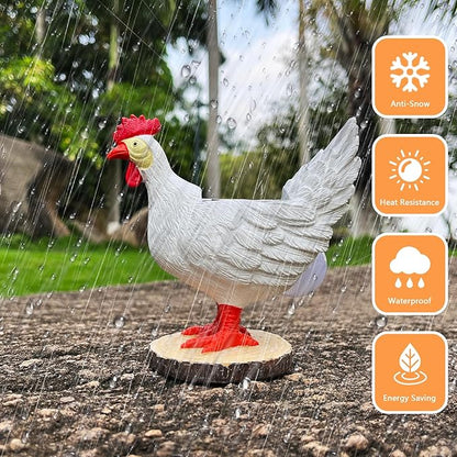 Solar Garden Statues Outdoor Decor, Miniature Chicken Egg Lamp Figurine Mother’s Day Decorations Chickens Lights with Egg in Butt LED 3D Sculpture for Patio, Lawn - Unique Christmas Housewarming Gift