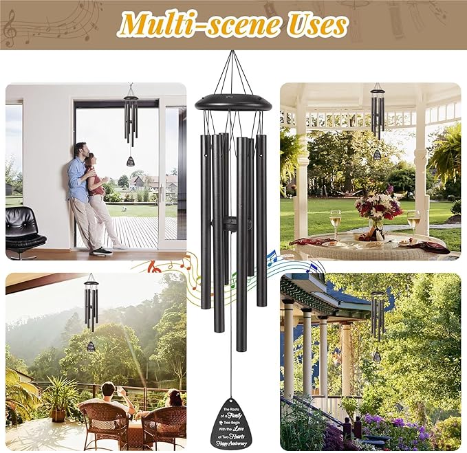 25th Anniversary Wind Chimes Gifts for Men Women,Romantic 25 Year Anniversary for Couples, Wife, Husband, Parents, Friends, 25th Wedding Gifts Idea of Happy Anniversaries Decorations,Black
