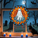 Stained Glass Window Hanging - Halloween Decorations White Ghost Suncatcher for Doors Garden Indoor Spooky Funny Blue Sun Catchers Gothic Decor Horror Gifts for Women Men Friend 7.8 in