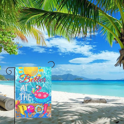 Pool Garden Flag Swimming Pool Spring Yard Flags Summer Welcome Decorative Flags Life is Better at the Pools House Banner for Outside Patio Porch Home Decoration 12x18 Double Sided