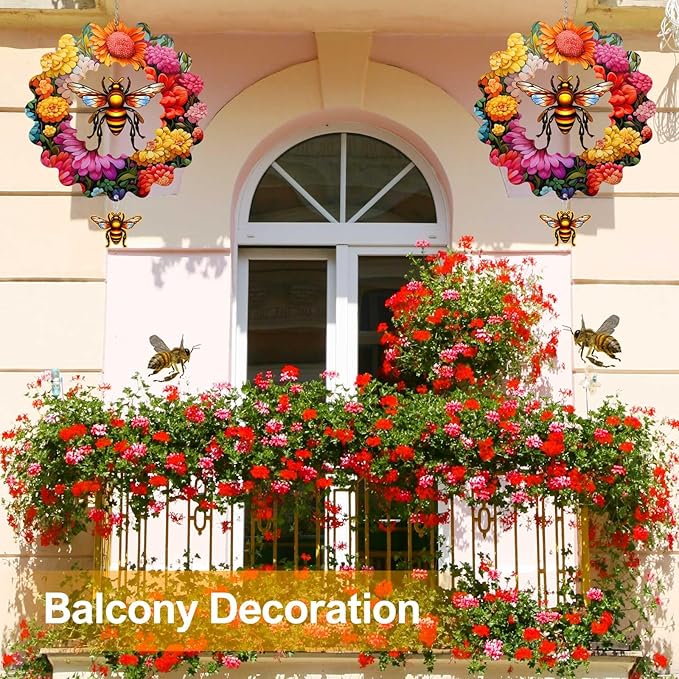 Bee Wind Spinners for Yard and Garden,12 inch Large Metal Wind Spinner Hanging Gifts for Women/Men, Magical 3D Kinetic Wind Sculptures for Indoor/Outdoor Decorations (Bee)